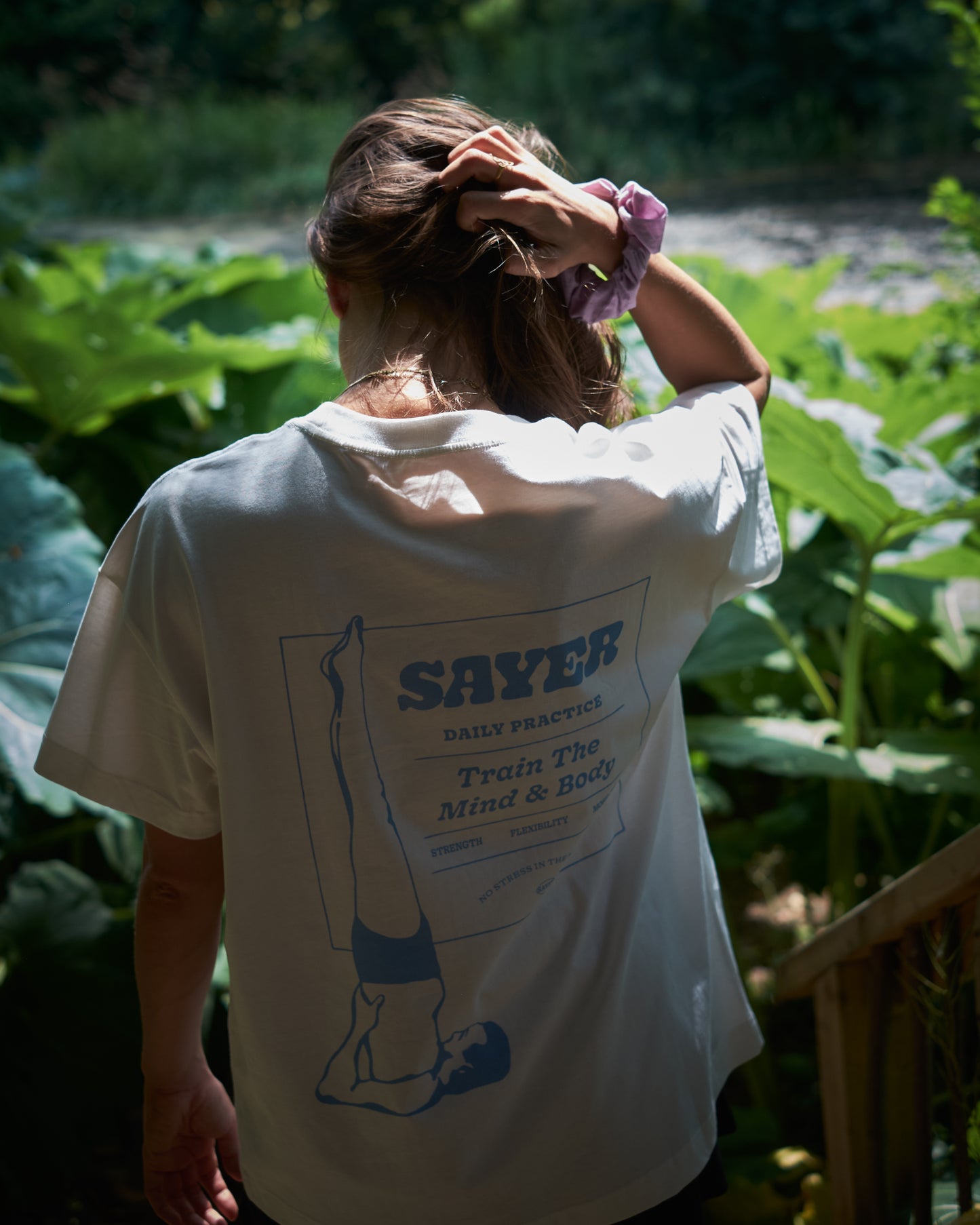 Womens Daily Practice Tee - White and Soft Blue