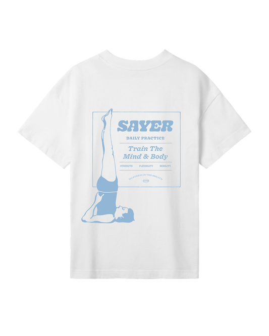 Womens Daily Practice Tee - White and Soft Blue