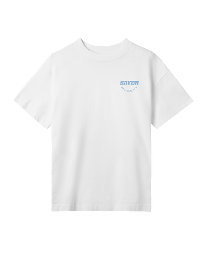 Womens Daily Practice Tee - White and Soft Blue