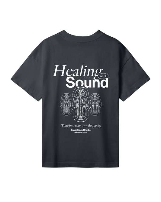 Womens Healing with Sound Tee Black with White Print