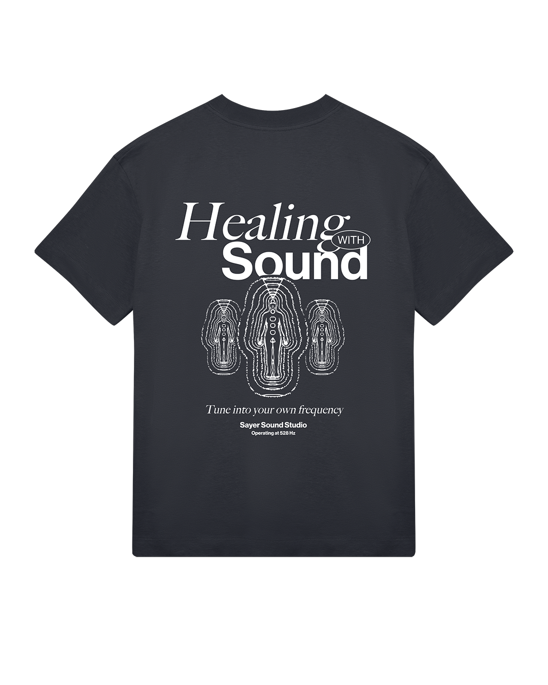 Mens Healing with Sound Tee Black with White Print