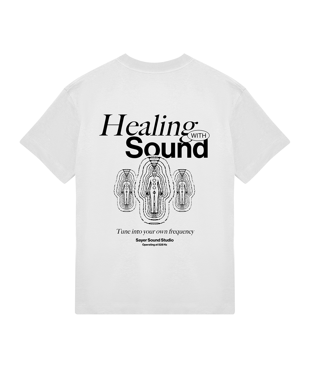 Mens Healing with Sound Tee White with Black Print