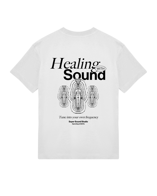 Mens Healing with Sound Tee White with Black Print