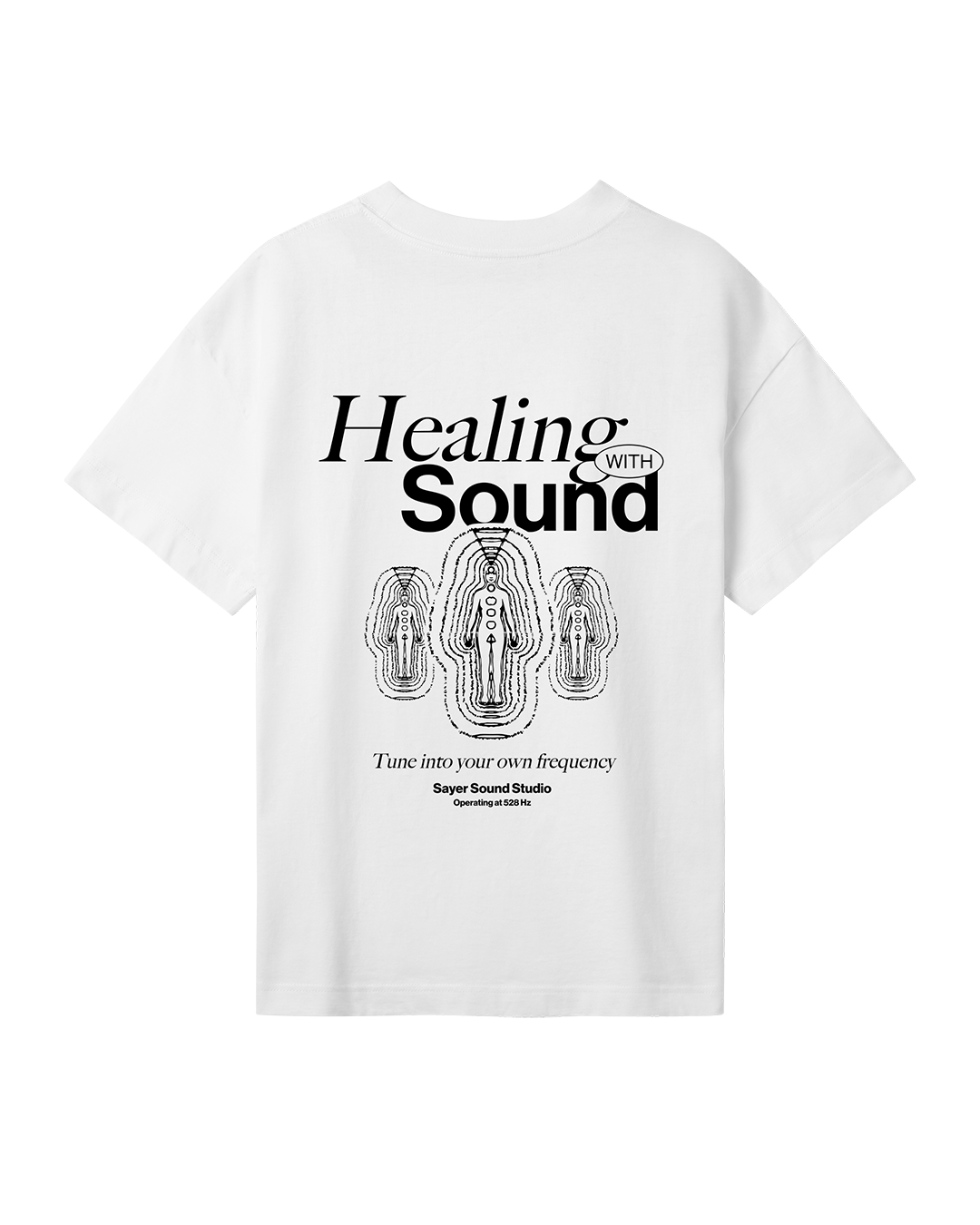 Womens Healing with Sound Tee White with Black Print